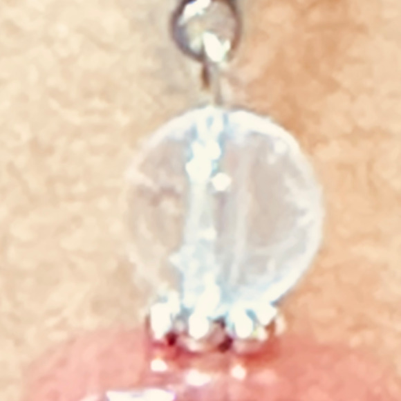 Stainless Steel Wide Hook Earrings Cherry Quartz & Clear Quartz Handmade - Picture 4 of 15